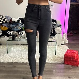 Black High-Waisted Distressed Jeans